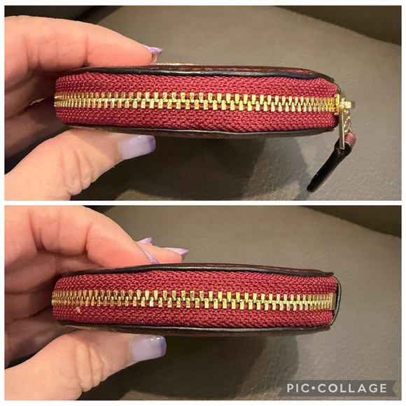 COACH Coin Purse Round Emoji Heart Glitter Bling Bordeaux Zip Wallet - Picture 5 of 5